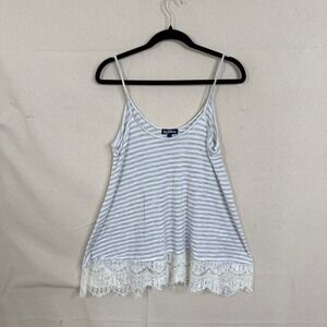 Freshman 1996 Womens Gray White Striped Lace Trim Cami‎ Tank Top Large